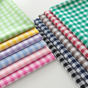 日本进口40支色织纯棉面料9mm大格子清原DIY手工装 布料 饰清新服装