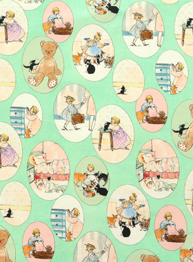 日本进口布料仓桥牛津棉名师布纯棉绿色手工包袋卡通服装橢圆相框