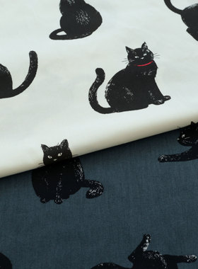 日本进口cosmo牛津棉纯棉面料手工diy家居装饰外套服装布黑猫印象