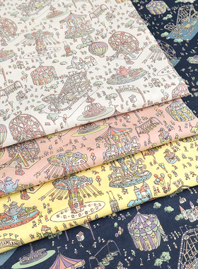 日本进口布料hokkoh60支Lawn棉纯棉印花轻薄手工连衣裙服装游乐场