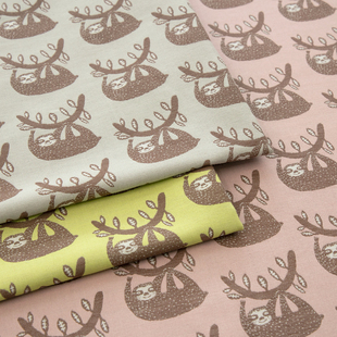 日本进口播州织色织纯棉加厚面料手工DIY卡通家居软布料树懒小憩