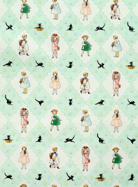 日本进口布料仓桥牛津棉名师布绿色纯棉布手工包卡通服装菱格娃娃