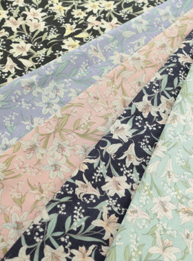 日本进口40支纯棉seven手工印花布料diy上衣裙子服装面料百合铃语