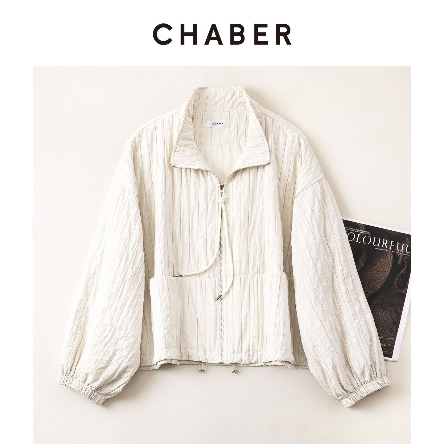 CHABER巧帛秋冬新品立领纯色立体条纹简约休闲宽松显瘦短款外套女,女装/女士精品,短外套,淘宝优惠券,粉丝福利购,淘宝优惠卷