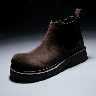 真皮切尔西靴男靴2025冬季 厚底增高烟筒靴英伦复古短靴马丁靴 新款