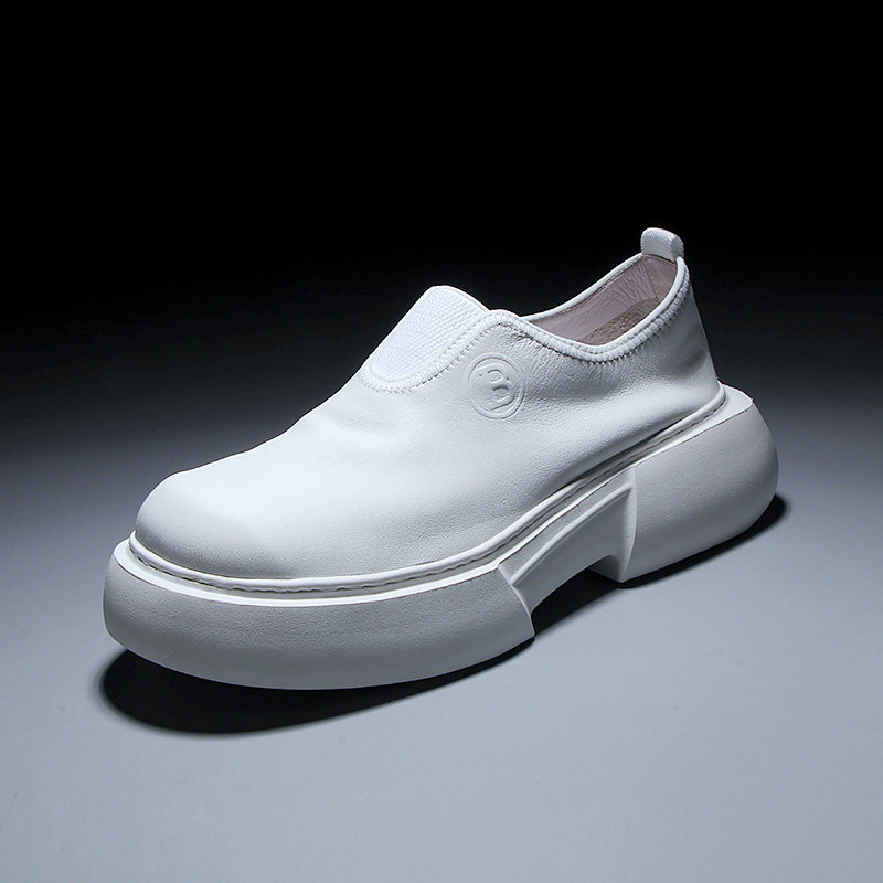 2026春季男鞋真皮懒人休闲小白鞋透气百搭一脚蹬男士厚底套脚板鞋