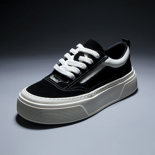 轻便软底系带拼色板鞋 男鞋 真皮复古翻毛皮休闲鞋 新款 潮 2025冬季