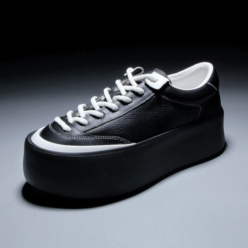 欧美风头层小牛皮男士厚底松糕鞋