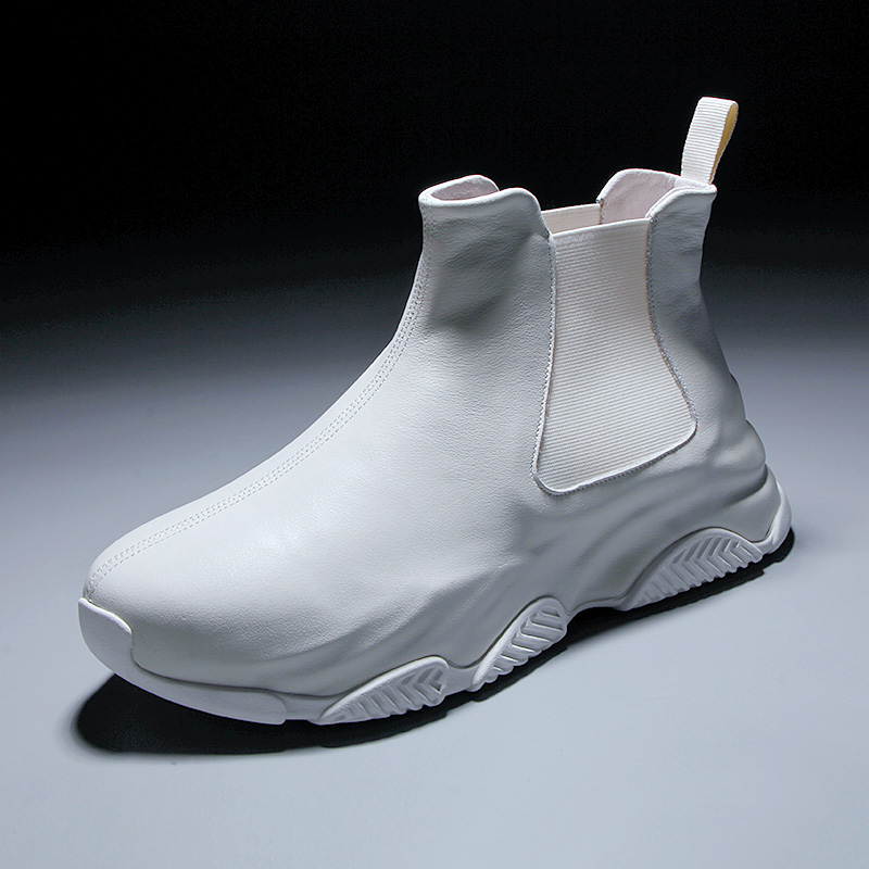 白色休閑高幫板鞋潮流牛皮馬丁靴
