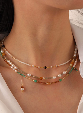 合金石头女锁骨短项链