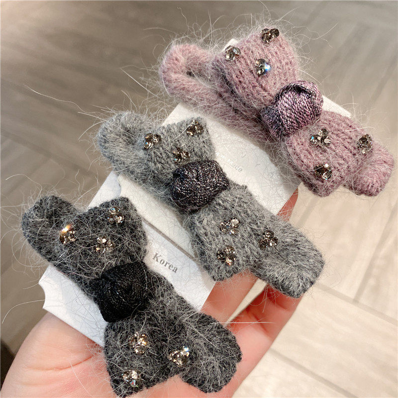 韩系毛线蝴蝶结鸭嘴夹秋冬百搭碎发整理侧边夹发夹女简约刘海夹子,饰品/流行首饰/时尚饰品新,民族风发饰,淘宝优惠券,粉丝福利购,淘宝优惠卷