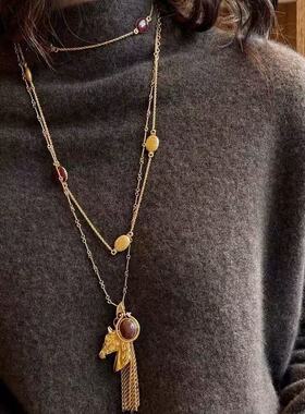 复古VINTAGE金色小马流苏长项链