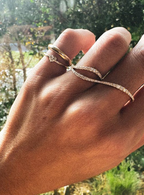 爆闪水钻双指开口指环小众