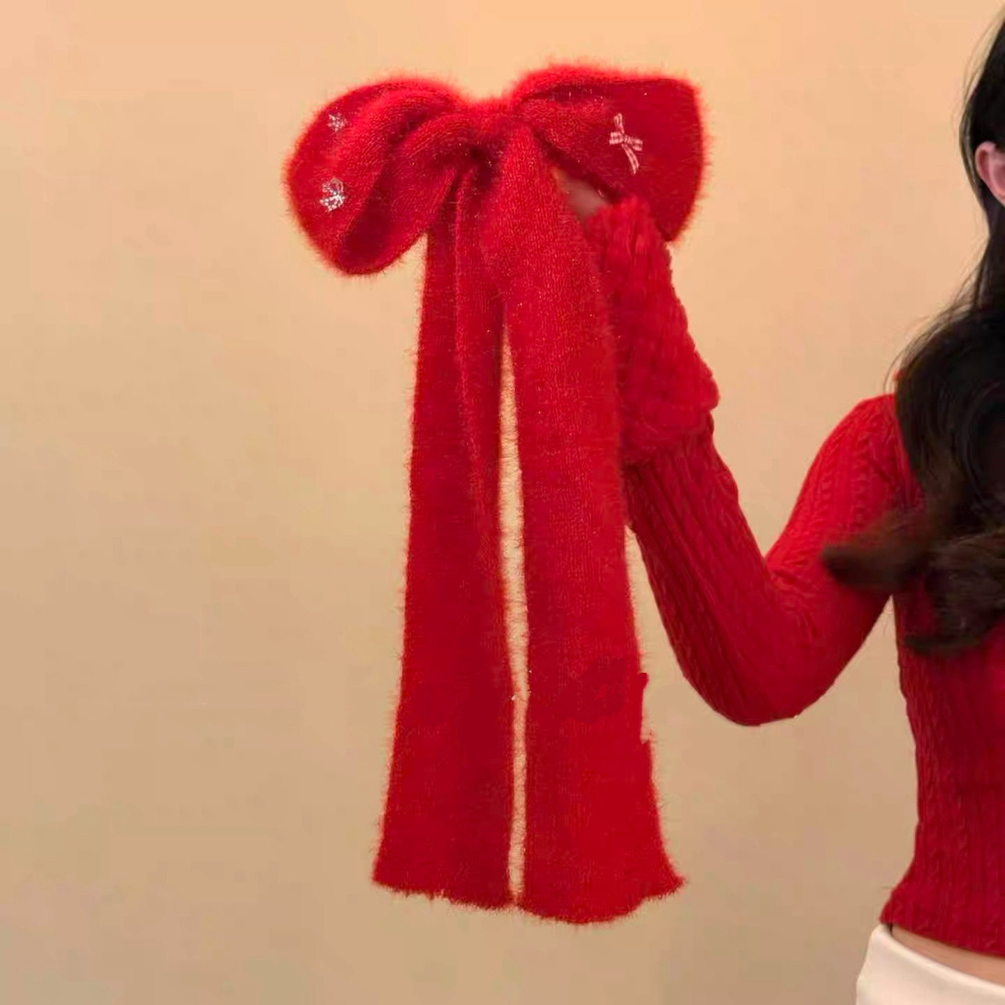 浓情热烈~圣诞新年红色针织毛线蝴蝶结发夹女后脑勺超大氛围感发,饰品/流行首饰/时尚饰品新,民族风发饰,淘宝优惠券,粉丝福利购,淘宝优惠卷