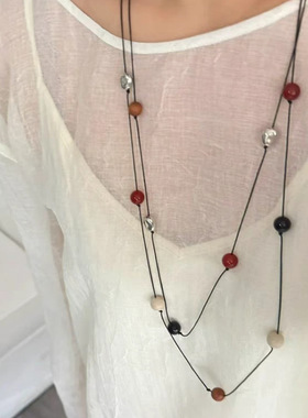 重工串珠项链双层叠戴中长毛衣链