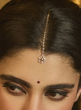 跨境花朵眉心坠民族风简约印度婚礼头饰精致水钻配饰Maang Tikka
