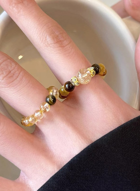 黄发晶锆石串珠戒指女轻奢小众
