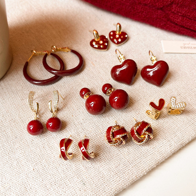 高品质925银针安可拉红色耳环复古轻奢感锆石耳钉简约耳饰女,饰品/流行首饰/时尚饰品新,耳环,淘宝优惠券,粉丝福利购,淘宝优惠卷