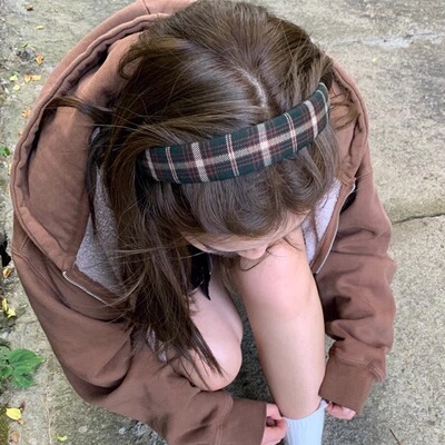 BM同款美式复古绿色格子发箍