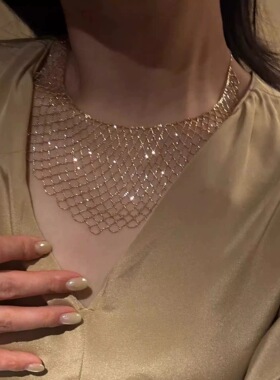 编织网纹蕾丝花边宽项链