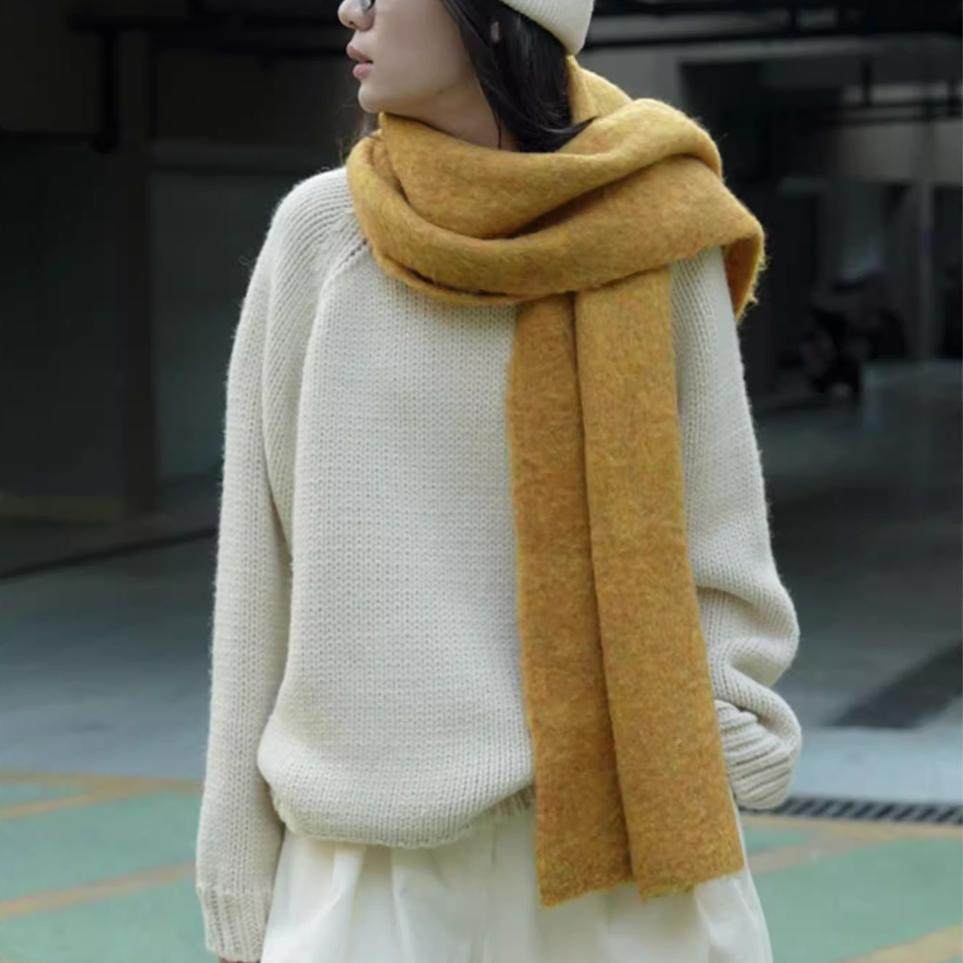 韩国东大门设计师男纯色百搭拼色松软蓬松长围巾女学生保暖冬围脖