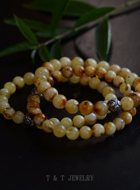 天然蜜蜡琥珀纯银简约手串手链