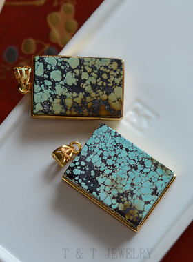 天然绿松石无事牌纯银项链坠