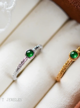 纯银镀金复古宫廷镶嵌翡翠戒指