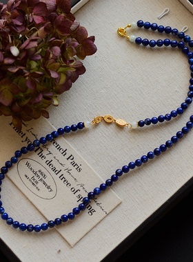 纯银青金石圆珠原创设计项链