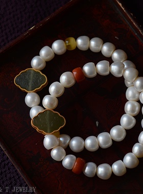 原创天然淡水珍珠纯银南红手串