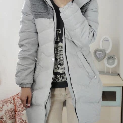 柜子货千鸟格连帽修身收腰花苞型中长款羽绒服外套清仓