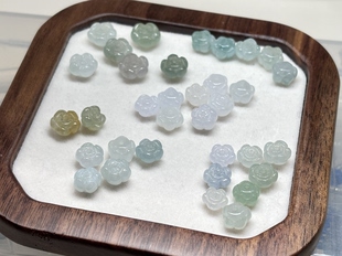 天然缅甸翡翠A货 冰种莲花珠 多宝手串 冰紫 洒金 冰飘花莲花珠