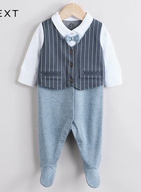NEXT童装婴儿百日宴连体衣男宝宝满月百天爬爬服婴儿春秋礼服衣服