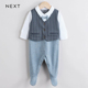 NEXT童装 婴儿百日宴连体衣男宝宝满月百天爬爬服婴儿春秋礼服衣服