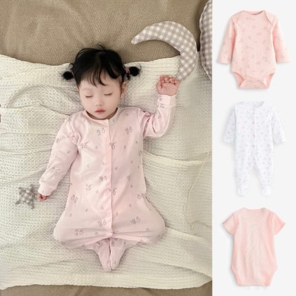 英国进口NEXT童装女宝宝纯棉爬爬服新生婴儿包屁衣单排暗扣连体衣