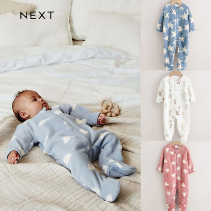 英国NEXT童装珊瑚绒连体衣婴儿秋冬装外出抱衣保暖抓绒哈衣爬爬服