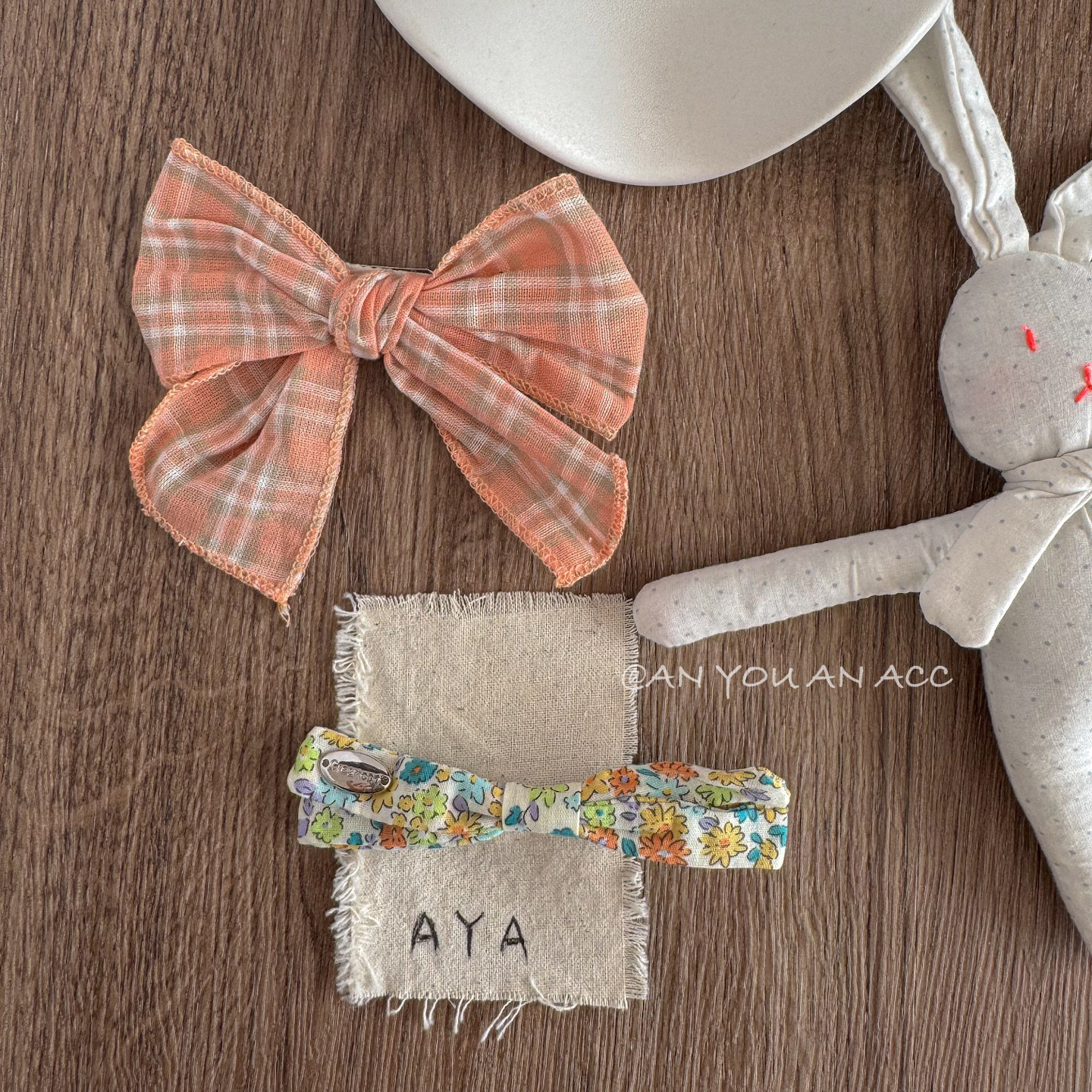 活力橙田园碎花橘色蝴蝶结边夹小众定制手工发饰女孩韩系春夏发夹