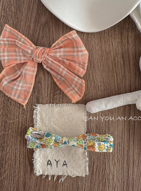 活力橙田园碎花橘色蝴蝶结边夹小众定制手工发饰女孩韩系春夏发夹