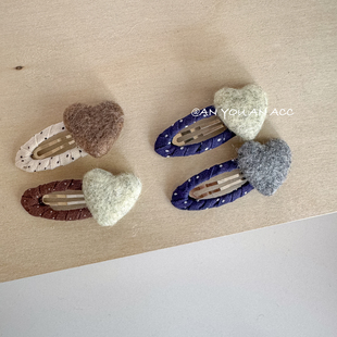 爱心毛毛纽扣bb夹ins韩系碎发刘海夹可爱女孩幼儿园对夹百搭发饰