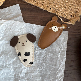 真皮小众设计感小熊发夹碎发bb夹刘海夹童趣百搭发饰手工发卡