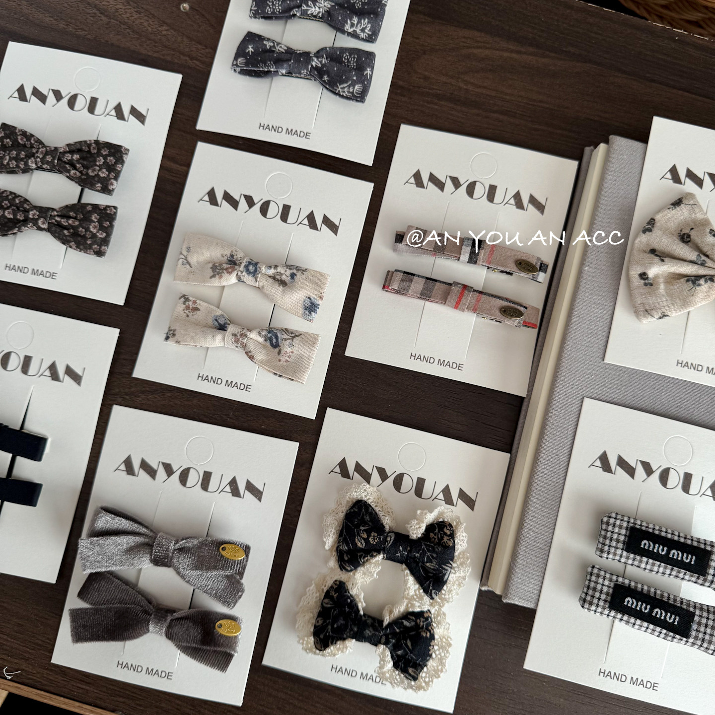 3.0原创手工蝴蝶结发夹miu系格纹碎花女童对夹刘海夹韩系ins发饰