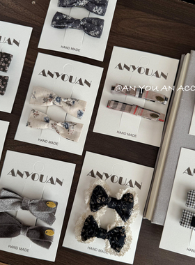 3.0原创手工蝴蝶结发夹miu系格纹碎花女童对夹刘海夹韩系ins发饰