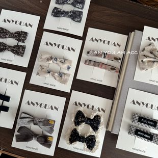 3.0原创手工蝴蝶结发夹miu系格纹碎花女童对夹刘海夹韩系ins发饰