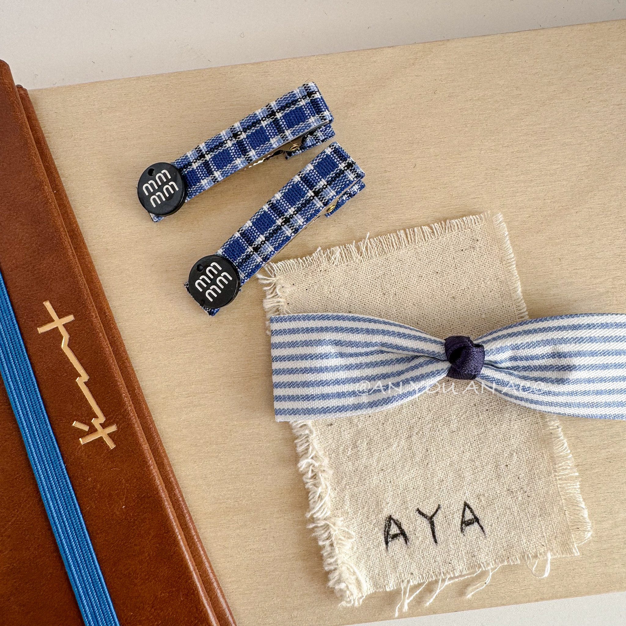 简约条纹miu系格纹发夹学院风气质格纹一字边夹清新发饰女孩小众