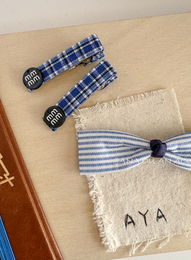 简约条纹miu系格纹发夹学院风气质格纹一字边夹清新发饰女孩小众