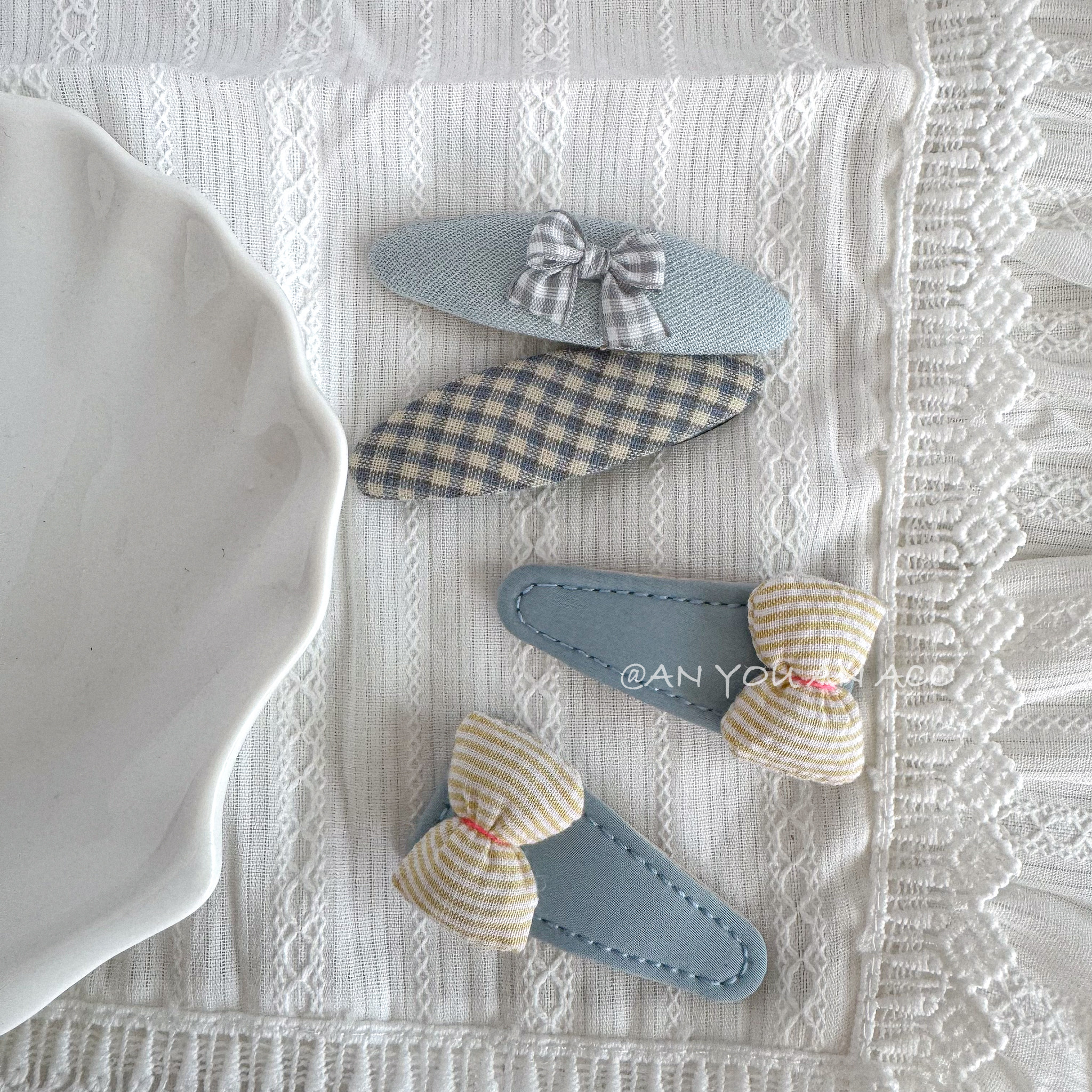 baby蓝奶乎乎格纹蝴蝶结发夹女孩碎发边夹韩系ins小众设计感发饰