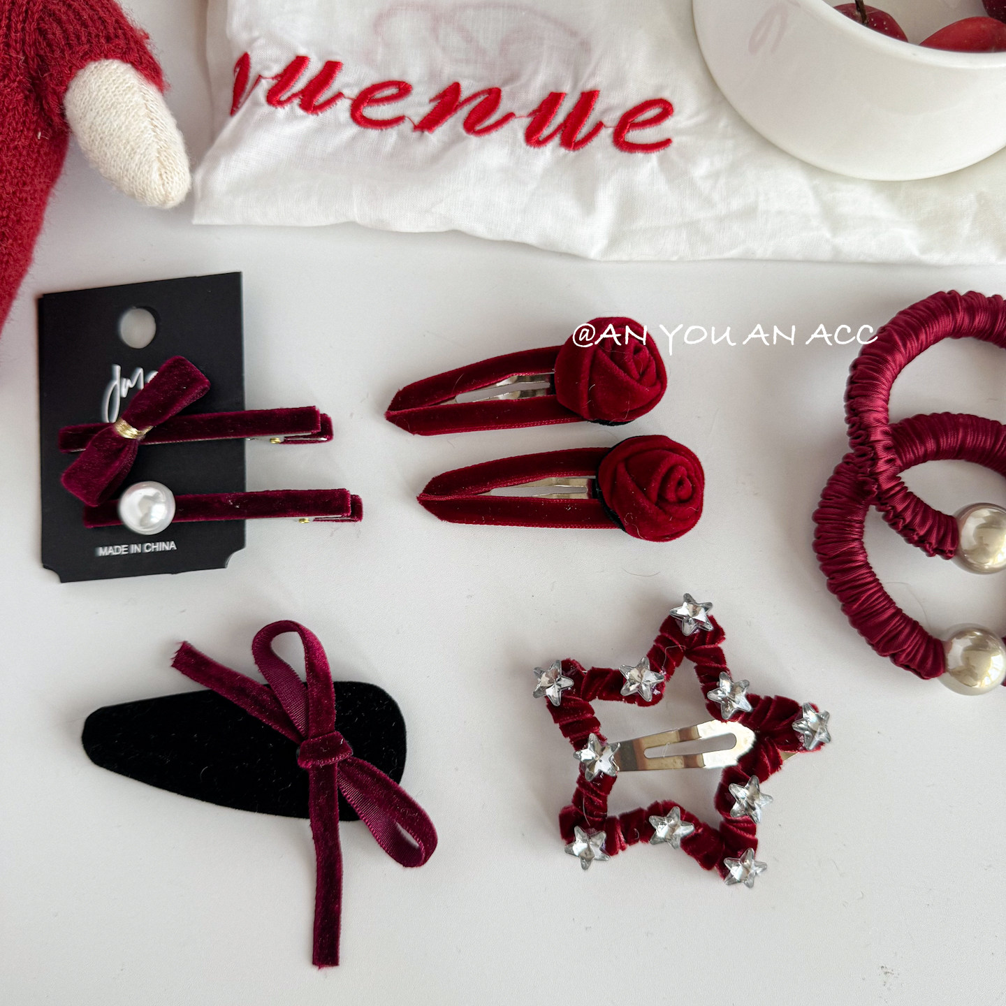 【精致】新年红色高级感水钻珍珠手工发夹女孩蝴蝶结珍珠玫瑰发饰,童装/婴儿装/亲子装,发饰,淘宝优惠券,粉丝福利购,淘宝优惠卷