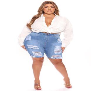 summer short jeans women fat ladies pants plus size L-5XL