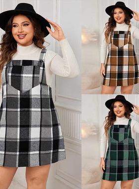 Plus Size Womens Autumn Winter Plaid Dress 2024 New Fashion