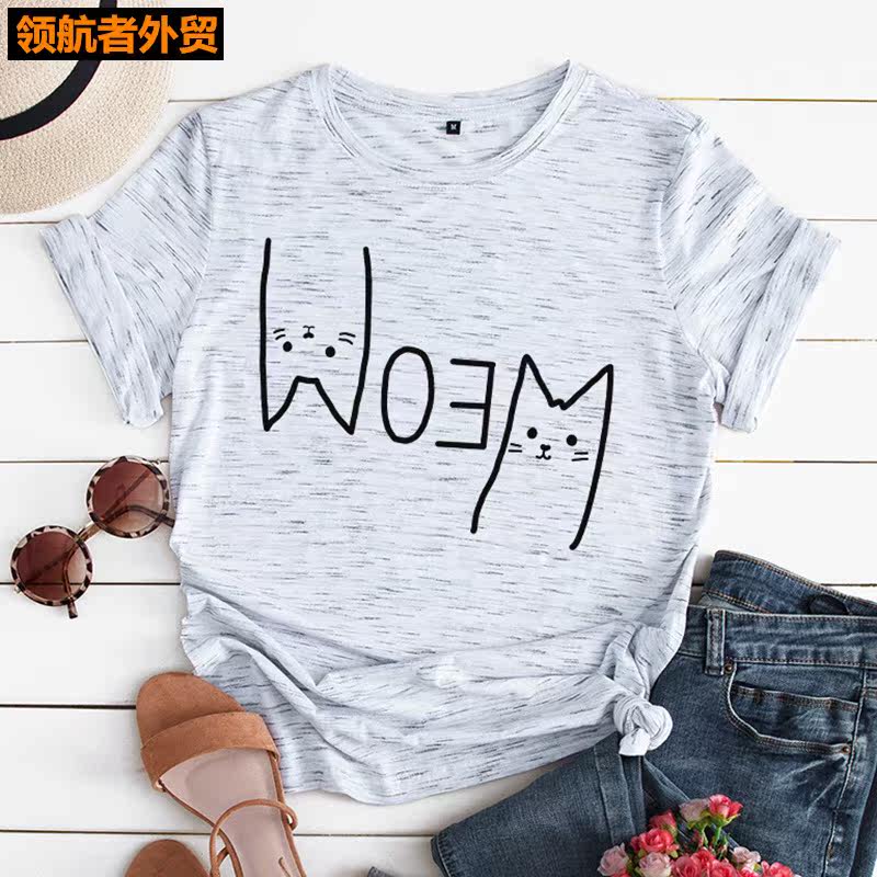 纯棉t恤s-5xl women summer cotton t-shirt cutecat female tops